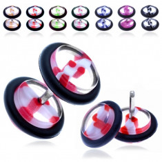 Plug fals din acrilic transparent, cu dungi colorate - Culoare Piercing: Portocaliu