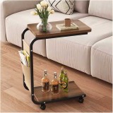 Masuta Cafea Lemn Maro C, 45x30x63cm, Buzunar Lateral, Design Modern, Pentru Living, Neasamblata