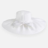 Pălărie de Soare pentru Femei, Albă, cu Fundiță și Bor Larg, CMCLASS