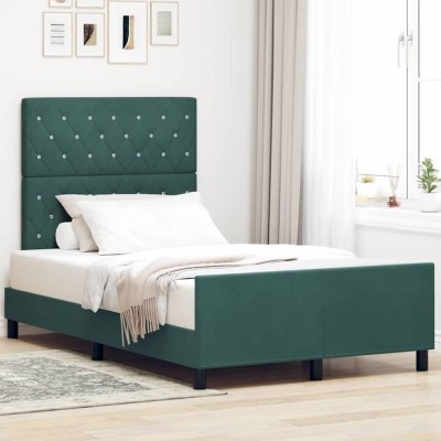 vidaXL Cadru de pat cu headboard Verde &amp;icirc;nchis 120 x 200 cm Catifea 3344870 foto
