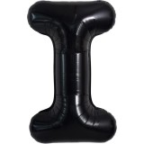 Balon folie metalizata litera i, flippy, 40 cm, umflati cu heliu sau aer, ambalaj individual, pai inclus, negru