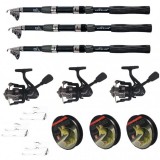 Kit pescuit sportiv cu lanseta WindBlade de 3m, 3 mulinete CFC2000, 3 fire si juvelnic cu 3 inele