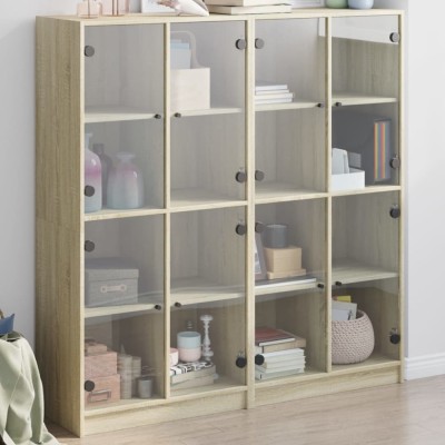 vidaXL Bibliotecă cu uși stejar sonoma 136x37x142 cm lemn compozit 3206519 foto