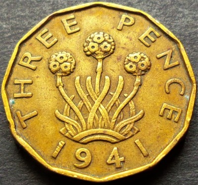 Moneda istorica 3 (Three) PENCE - ANGLIA, anul 1941 *cod 886 B foto