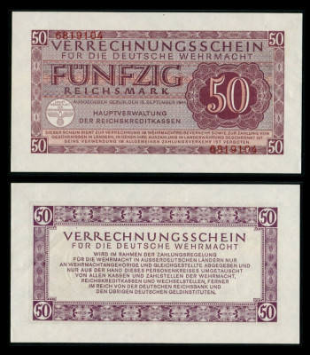 GERMANIA █ bancnota █ 50 Reichsmark █ 1944 █ P-M41 Ro. 514 █ WEHRMACHT █ UNC foto