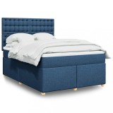 VidaXL Pat box spring cu saltea, albastru, 140x200 cm, textil