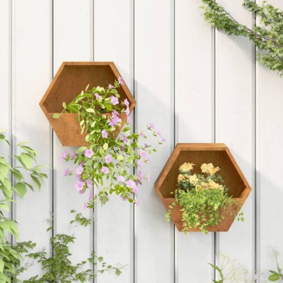 Jardiniere de perete, 2 buc., ruginiu, 30x10x25 cm, oțel corten foto