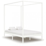 VidaXL Cadru pat cu baldachin, alb, 140 x 200 cm, lemn masiv de pin