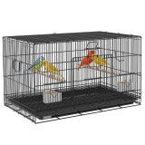 PawHut Colivie pentru Păsări 77x46x45 cm Colivie Metalică pentru Păsări cu Tavă Detașabilă 2 Bețe 2 Recipiente 2 Bețe Negru | Aosom Romania