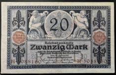 Bancnota istorica 20 MARCI - GERMANIA, anul 1915 *cod 500 B = EXCELENTA! foto