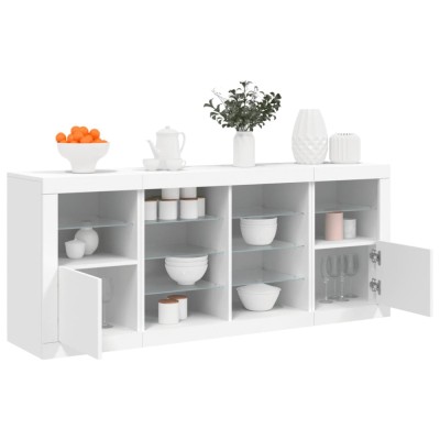 Servantă cu lumini LED, alb, 163x37x67 cm foto