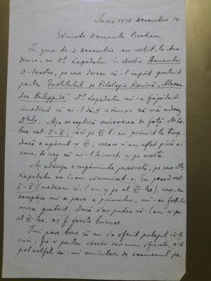 Autografe: Scrisoare a lui Iorgu Iordan catre D. Braharu la Cluj, din dec. 1938 foto