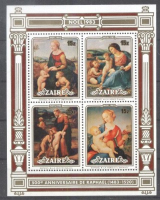 Zaire 1983 Painting, Religion, Christmas, perf. sheet, MNH R.068 foto