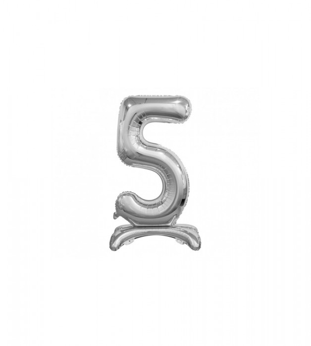 Balon folie stativ sub forma de cifra, argintiu 74 cm-Tip Cifra 5