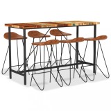 vidaXL Set mobilier bar 7 piese, lemn masiv reciclat &amp; piele naturală