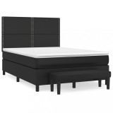 Cumpara ieftin Pat box spring cu saltea, negru, 140x200 cm, piele ecologica