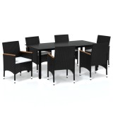 Cumpara ieftin Set mobilier de gradina cu perne, 7 piese, negru, poliratan