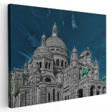 Tablou canvas biserica Sacr&eacute;-C&oelig;ur, Paris, albastru, gri 1108 Tablou canvas pe panza CU RAMA 50x70 cm