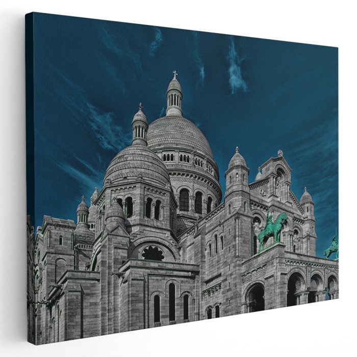 Tablou canvas biserica Sacr&eacute;-C&oelig;ur, Paris, albastru, gri 1108 Tablou canvas pe panza CU RAMA 50x70 cm