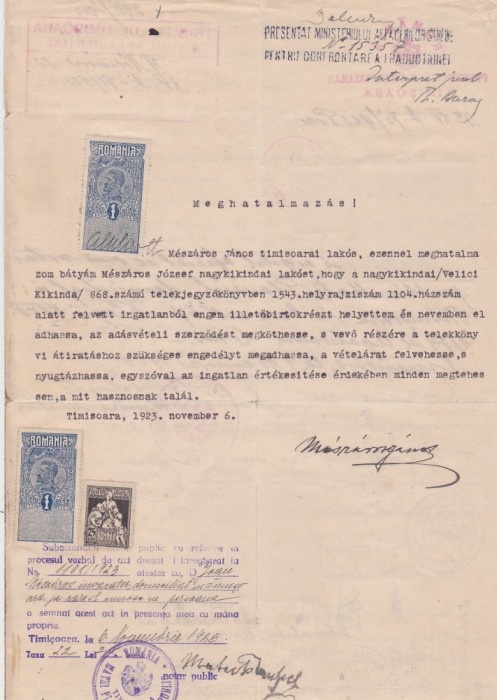 Declaratie notariala Procura cu Traducere Timisoara 1923