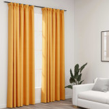 VidaXL Draperii opace aspect in, c&acirc;rlige, 2 buc., galben, 140x245 cm