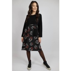 ROCHIE MIDI CU MANECA LUNGA SI BUZUNAR APLICAT KISS TALIE UNICA Negru