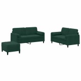 Cumpara ieftin Set canapea cu perne, 3 piese, verde inchis, catifea