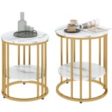 HOMCOM Lot de 2 mese de cafea rotunde mese de cafea efect marmură cu raft de depozitare deschis și cadru din oțel aur | Aosom Romania