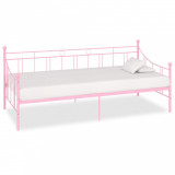 Cadru de pat, roz, 90 x 200 cm, metal, Cires, Dublu, Cu polite semirotunde, vidaXL