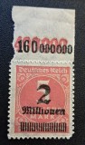 Germania (Deutsches Reich - Inflație 1923) "2 Millionen auf 200 Tausend Mark" cu Margine Superioară "160 000 000" (MINT / Neștampilat) CLK1