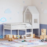 Cumpara ieftin Pat &icirc;nalt cu acoperiș, alb, 90x190 cm, lemn masiv de pin