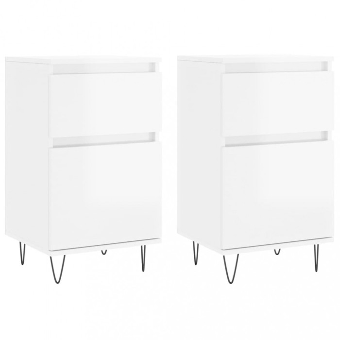 Servante, 2 buc., alb extralucios, 40x35x70 cm, lemn prelucrat