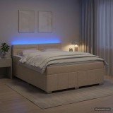 Cumpara ieftin Pat boxspring cu saltea cu benzi LED Crem 160 x 200 cm Tesatura