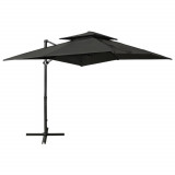 VidaXL Umbrelă suspendată cu &icirc;nveliș dublu, antracit, 250x250 cm