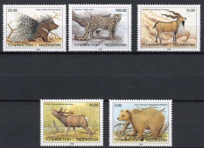 TADJIGHIGSTAN-FAUNA-ANIMALE-Serie de 5 timbre nestampilate foto