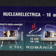 ROMANIA 2008 - ATOMUL IN SLUJBA UMANITATII, 2 VALORI + 2 VINIETE, MNH - 1819