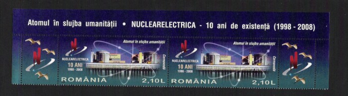 ROMANIA 2008 - ATOMUL IN SLUJBA UMANITATII, 2 VALORI + 2 VINIETE, MNH - 1819