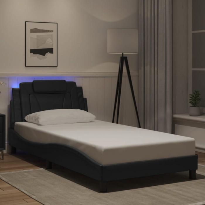 vidaXL Cadru de pat cu lumini LED, negru, 100x200 cm, piele ecologică 3214001