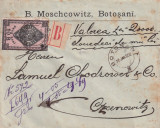 ROMANIA - 1902 RAR TIMBRU FISCAL STEMA IN ROMB 10 B CIRCULATIE POSTALA PE GROP SCRISOARE CU VALOARE BOTOSANI CERNAUTI, Nestampilat