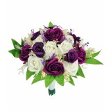 Buchet mediu personalizabil cu trandafiri si floarea miresei (Violet, Alb)