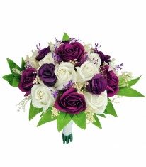 Buchet mediu personalizabil cu trandafiri si floarea miresei (Violet, Alb)