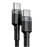 CABLU alimentare si date Baseus Cafule, Fast Charging Data Cable pt. smartphone, USB Type-C la USB Type-C PD2.0 20V/5A, brodat, 2m, gri+negru &quot;CATKLF-