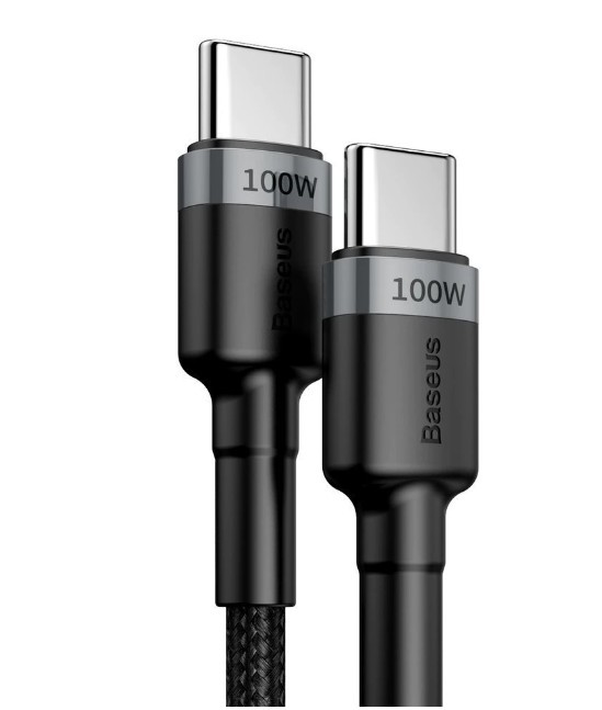 CABLU alimentare si date Baseus Cafule, Fast Charging Data Cable pt. smartphone, USB Type-C la USB Type-C PD2.0 20V/5A, brodat, 2m, gri+negru &quot;CATKLF-