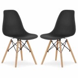 Set 2 Scaune Acerenza, Stil Scandinav cu Picioare din Lemn de Fag, Cadru Metalic, Sezut PP, Maxim 120 Kg, 46 x 54 x 82 cm, Negru