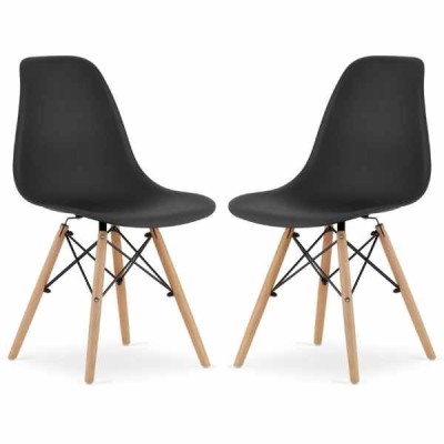 Set 2 Scaune Acerenza, Stil Scandinav cu Picioare din Lemn de Fag, Cadru Metalic, Sezut PP, Maxim 120 Kg, 46 x 54 x 82 cm, Negru foto