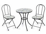 Cumpara ieftin Set mobilier gradina masa 2 scaune fier ceramica Flowers &Oslash; 60 cm x 70 H, 38 x 52,5 x 88 H