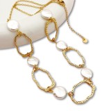 Cumpara ieftin Colier statement cu perle si zale aurii texturate