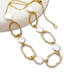 Colier statement cu perle si zale aurii texturate