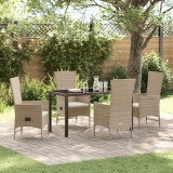 vidaXL Set de scaune de exterior cu pernă 5 pcs Beige, Alb crem