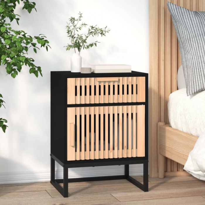 Dulap noptieră, negru, 40x30x55,5 cm, lemn prelucrat&amp;fier
